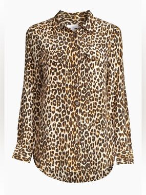 Equipment Slim Signature Silk Leopard Print Shirt SMALL